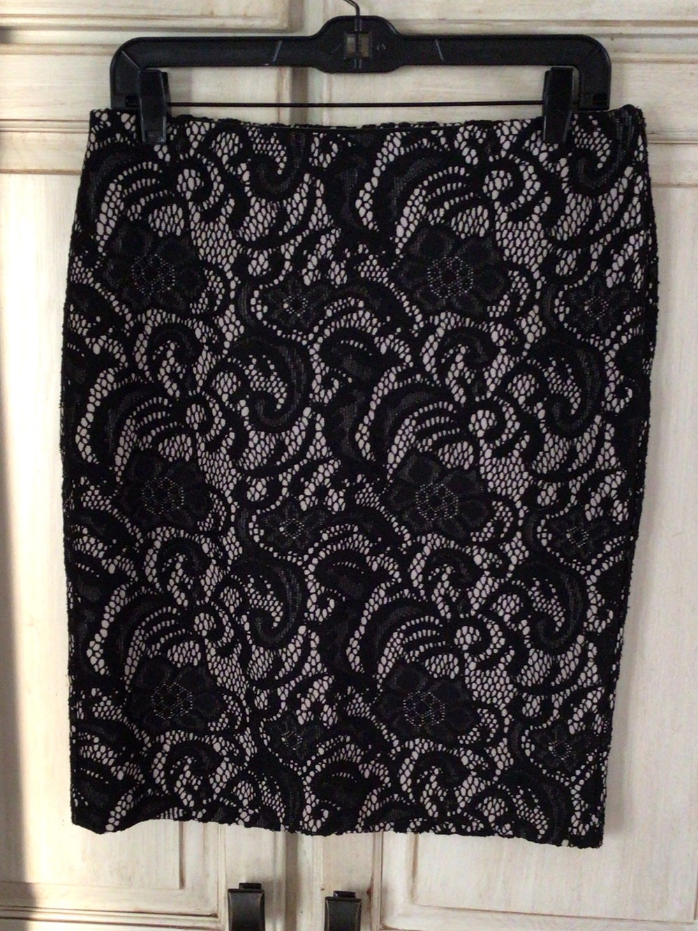 Ann Taylor Black Lace Overlay Pencil Skirt